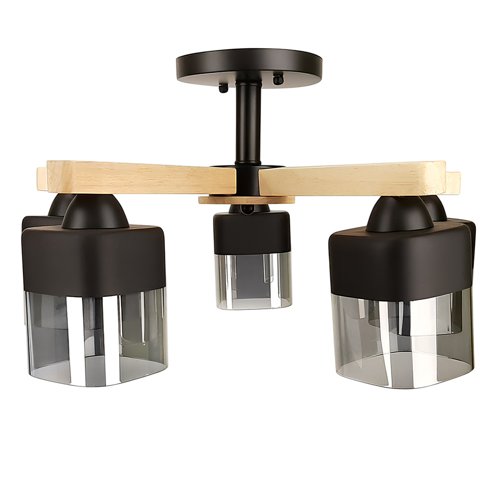 Зображення Люстра стельова Light House SH-19190/5A BK 510*510*280 E27*5 чорна + дерево, плафон чорний з прозорим ИМ Light-Deco 1 