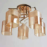 Люстра стельова Light House SH-20462/5 FG 480*480*250 золото, плафони бурштинові  