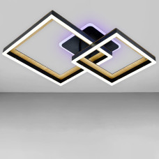 Люстра стельова світлодіодна Light House SY-20481/2C BK+Imitation wood+PK/BU 560*560*140 112+24W PULT DU чорна + дерево