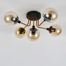 Люстра молекула потолочная Light House SRS-20641/5 BK+GD черная + золото, плафоны янтарные