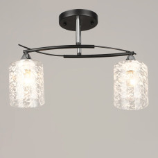 Люстра стельова Light House SRS-20633/2 чорна + хром, плафон прозорий з білим візерунком