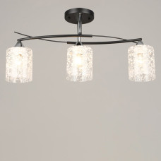 Люстра стельова Light House SRS-20633/3 чорна + хром, плафон прозорий з білим візерунком