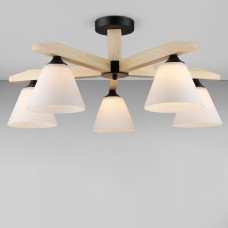 Люстра стельова Light House SRS-20893/5 BK+WOOD чорна + дерево, плафони білі