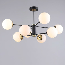 Люстра молекула потолочная Light House SRS-20640/8 BK+COP черная + медь, плафоны белые