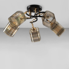 Люстра стельова Light House SC-18861/5 BK+FG 60*60*26 чорний + золото, колір плафона медовий з візерунком