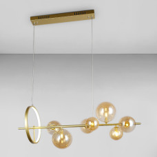 Люстра підвісна молекула Light House LS-17132-7 GD+BR золото, плафон бурштиновий 