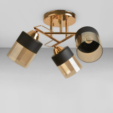 Люстра стельова Light House SRS-18942/3А золото, плафон чорний + прозорий