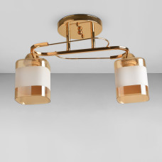 Люстра стельова Light House SRS-18944/2А золото, плафон білий + бурштиновий