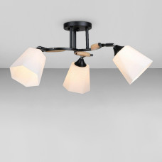 Люстра стельова Light House SRS-18945/3 BK+WOOD чорний + хром + дерево, плафон білий 