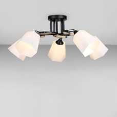 Люстра стельова Light House SRS-18945/5 BK+WOOD чорний + хром + дерево, плафон білий 