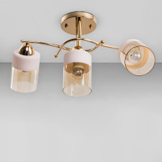 Люстра стельова Light House SRS-18952/3 золото, плафон бурштиновий + білий
