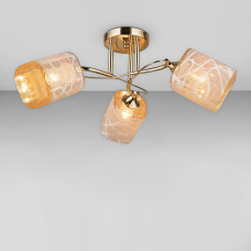 Люстра стельова Light House SRS-18954/3 золото, плафон бурштиновий з візерунком