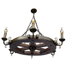 Люстра-колесо підвісна дерев'яна свічки Light House LPR-20117/6C колір коричневий