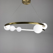 Люстра підвісна LED Light House LNF-17451 47W Ø 65 СМ, колір латунь з акриловими кульками у вигляді кільця