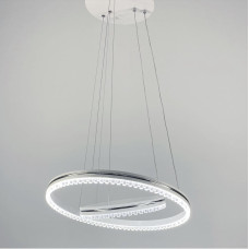 Біла LED люстра на 2 кільця з хромованою смужкою