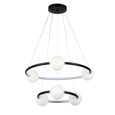 Люстра підвісна світлодіодна LED кільця Levistella 7841024 BK чорна, плафони білі