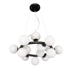 Люстра підвісна у вигляді кільця Levistella 761J2029-15-S BK+WH чорна з білими плафонами кульками