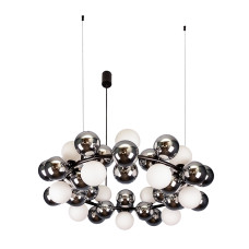 Люстра підвісна кільце з плафонами Levistella 788CH68122-14 BK+CH+WH G9 чорна, плафони білі + дзеркальні