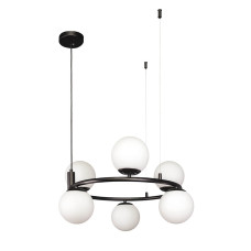 Люстра підвісна у вигляді кільця Levistella 7521011-6 BK+WH чорна, плафон білий 