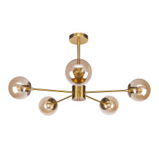 Люстра стельова молекула Levistella 7529807-5 BRZ+BR бронза, плафон коричневий