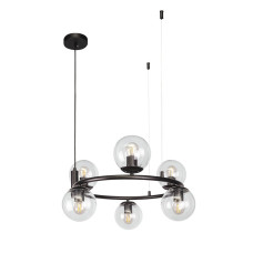 Люстра підвісна у вигляді кільця Levistella 7521011-6 BK+CL чорна, плафон прозорий 