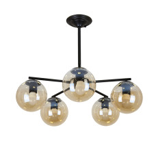Люстра стельова молекула Light House LS-19451-5 BK+BR чорна, колір плафону коричневий