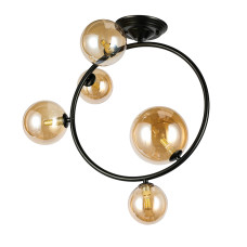 Люстра молекула стельова Levistella 918LP267-5 BK+BR чорна, плафоны коричневые