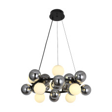Люстра підвісна кільце з плафонами Levistella 788CH68122-8 BK+CH+WH G9 чорна, плафони білі + хром