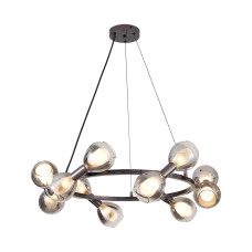 Люстра підвісна кільце з плафонами Levistella 788P10085-12 PBK+SM G9 чорна, плафони димчасті
