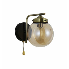 Світильник настінний Бра Light House SRS-19827/1W Antique Brass + Matte black чорний + латунь, плафон бурштиновий