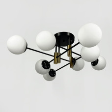 Люстра стельова молекула Light House LNF-17540/8 CP+BK+WT чорна з латунною фурнітурою, з білим плафоном