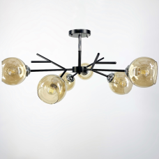 Стельова люстра Light House LNF-17513/6 BK AB чорна з бурштиновим плафоном