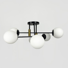 Люстра стельова молекула Light House LNF-17540/6 CP+BK+WT чорна з латунною фурнітурою, з білим плафоном