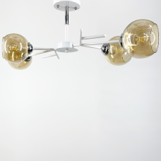 Стельова люстра Light House LNF-17513/4 WT AB  біла з бурштиновим плафоном