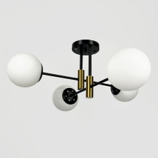 Люстра стельова молекула Light House LNF-17540/4 CP+BK+WT чорна з латунною фурнітурою, з білим плафоном