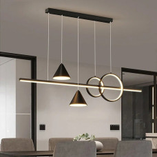 Люстра підвісна Light House LNF-17422 100 см чорна з 2 світлодіодними колами 30Вт та з 2 конусними плафонами