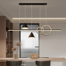 Люстра підвісна Light House LNF-17422 120 см чорна з 2 світлодіодними колами 30Вт та з 2 конусними плафонами