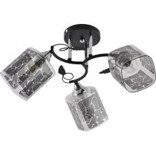 Люстра потолочная Light House SRS-20720/3 черный + хром, плафон прозрачный с черным узором