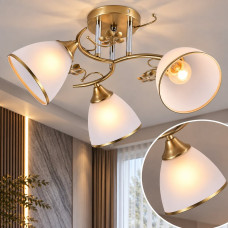 Люстра потолочная Light House SRS-20857/3 золотой + хром, плафон белый с каймой