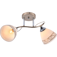 Люстра потолочная Light House SRS-20731/2 золотой + хром, плафон белый матовый с узором