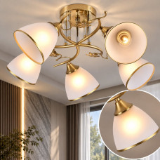 Люстра потолочная Light House SRS-20857/5 золотой + хром, плафон белый с каймой