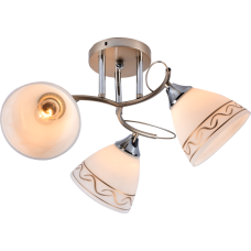 Люстра потолочная Light House SRS-20731/3 золотой + хром, плафон белый матовый с узором