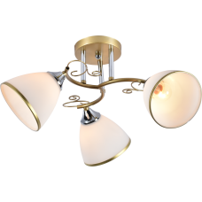 Люстра потолочная Light House SRS-20737/3 золотой + хром, плафон белый матовый с каймой