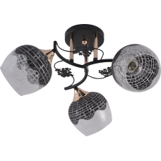 Люстра стельова Light House SRS-20744/3 чорний + золотий, плафон чорний + прозорий з візерунком