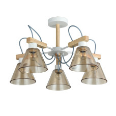 Люстра стельова Light House SRS-20779/5 білий + дерево, плафон бурштиновий 
