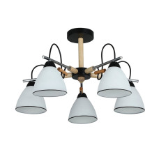 Люстра стельова Light House SRS-20766/5 чорний + хром + дерево, плафон білий з облямівкою