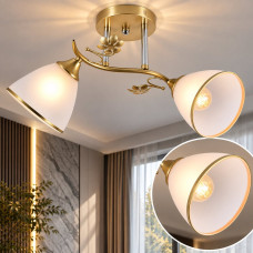 Люстра потолочная Light House SRS-20857/2 золотой + хром, плафон белый с каймой