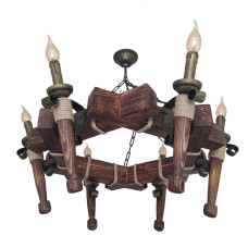 Люстра підвісна дерев'яна свічки Light House LPR-20110/6P колір коричневий + бронза