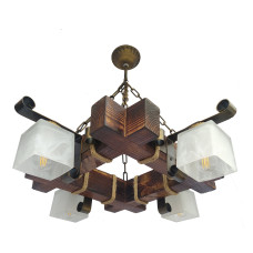 Люстра підвісна дерев'яна Light House LPR-20114/4P колір коричневий + бронза, плафон білий 