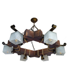 Люстра підвісна дерев'яна Light House LPR-20114/6P колір коричневий + бронза, плафон білий 